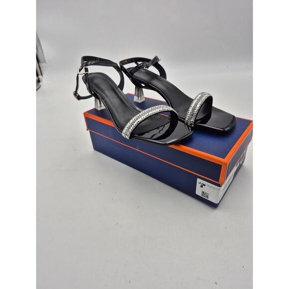 Trakxy Women's Rhinestone Open Toe Kitten Heel Transparent Sandals Size 40 Black - Picture 1 of 9